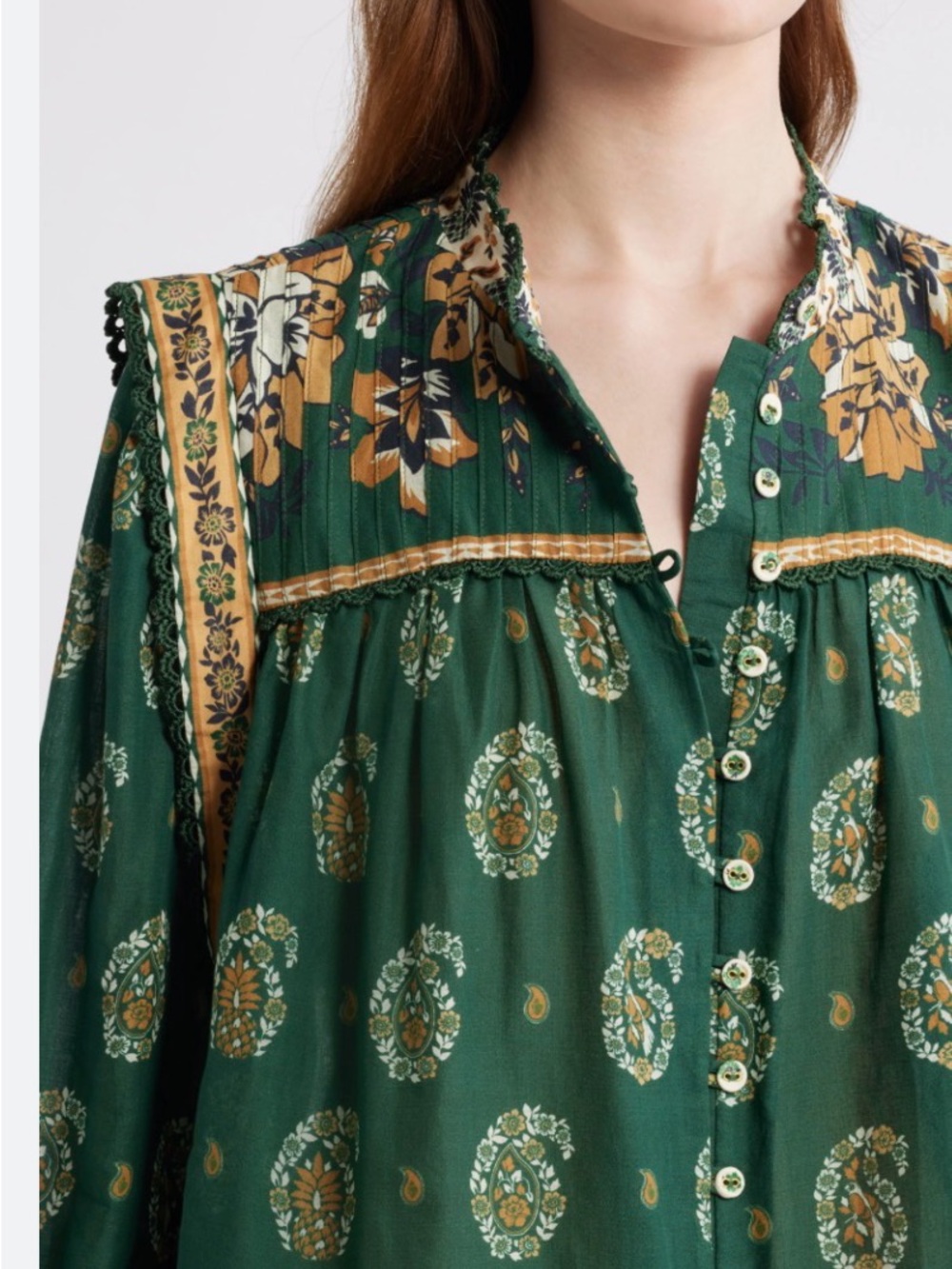 FARM RIO
Green Tayla Lace Buttoned Puff Sleeve Blouse - Picture 5 of 16